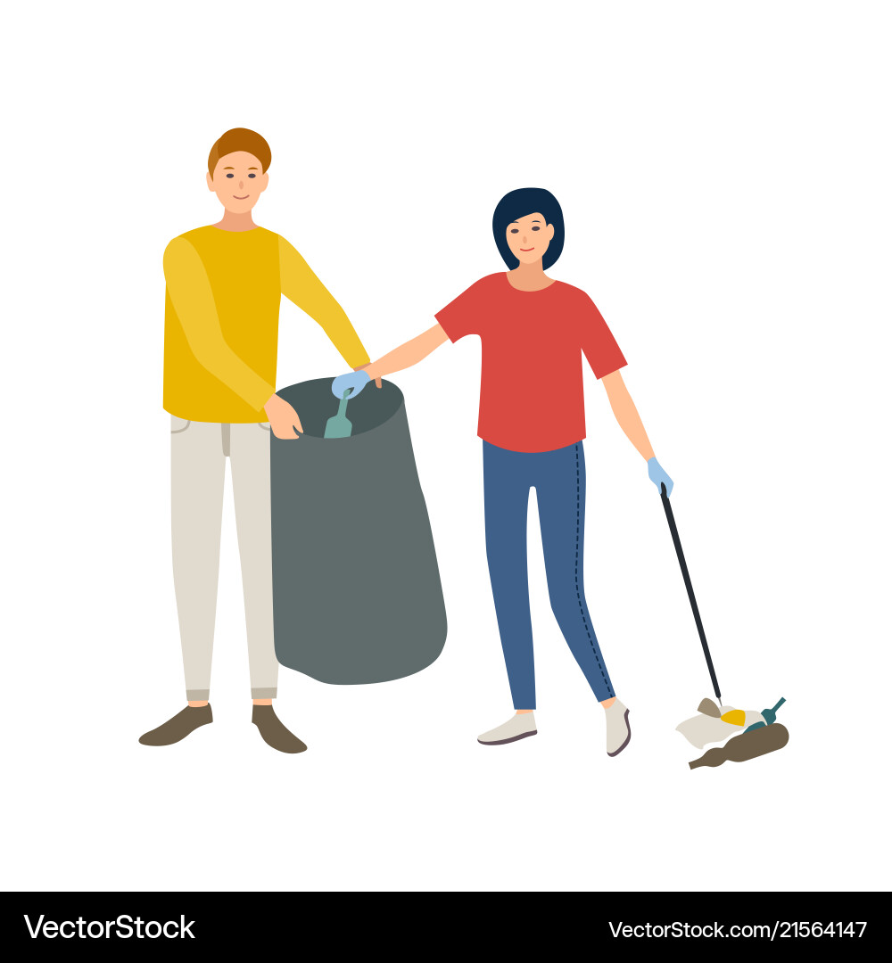 Pair of smiling male and female volunteers Pair of smiling male and female volunteers vector image