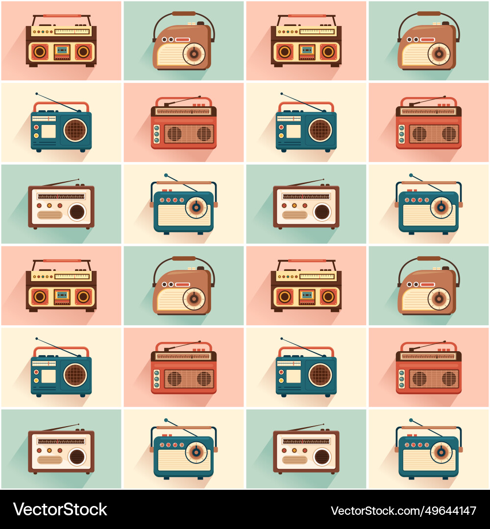 Radio seamless pattern design with player Radio seamless pattern design with player vector image