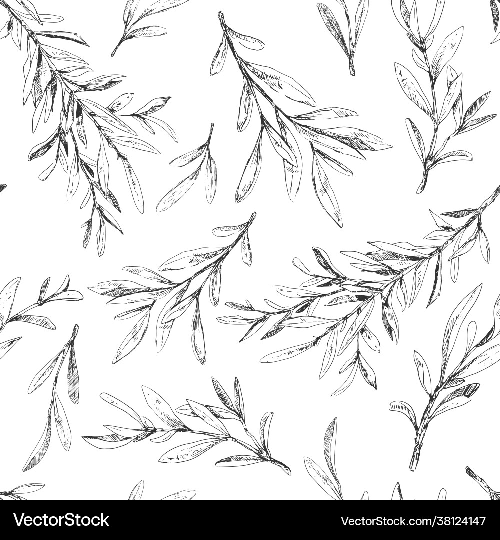 Seamless pattern design olive tree branches Seamless pattern design olive tree branches vector image