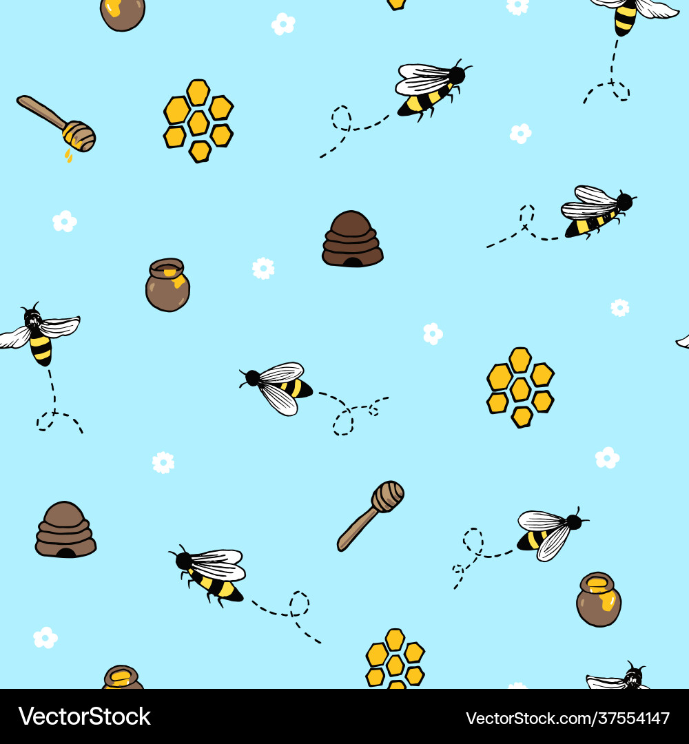Seamless repeat pattern with buzzing bees Seamless repeat pattern with buzzing bees vector image