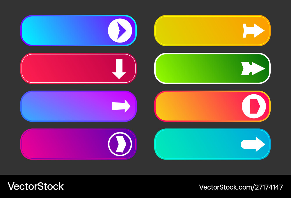 Set eight modern gradient buttons with arrows vector image