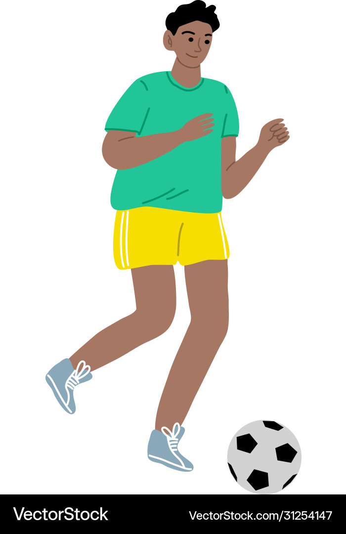 Soccer player boy in a green t-shirt running Soccer player boy in a green t-shirt running vector image