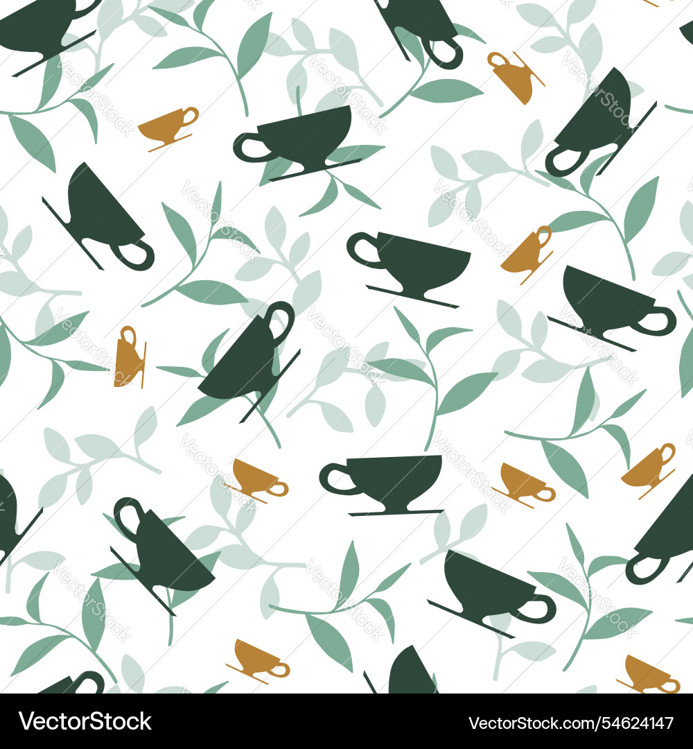 Stylish fresh herbal leafy teacup pattern art Stylish fresh herbal leafy teacup pattern art vector image