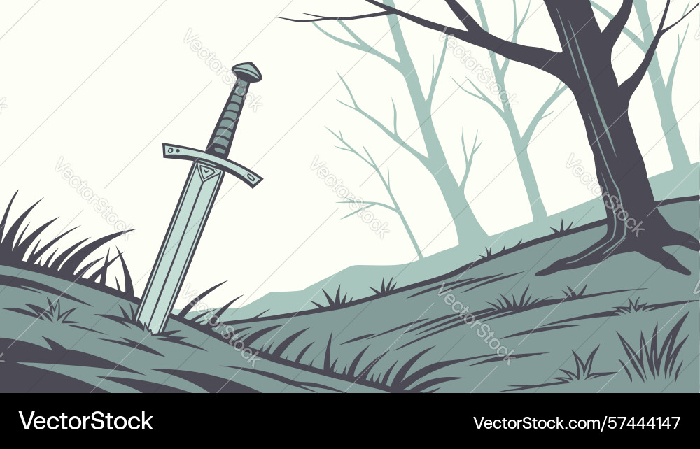 Sword in stylized forest design generative ai vector image