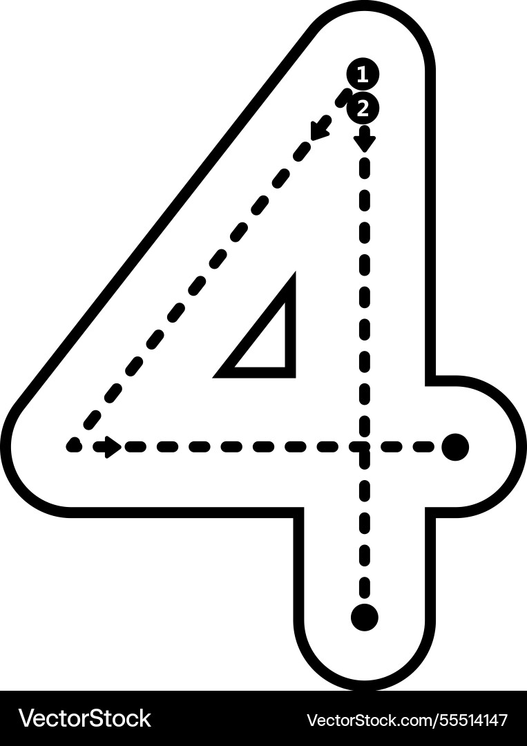 Tracing number 4 prewriting dotted line math Tracing number 4 prewriting dotted line math vector image