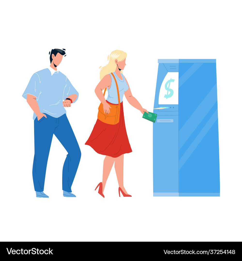Atm bank machine using woman for get cash Atm bank machine using woman for get cash vector image
