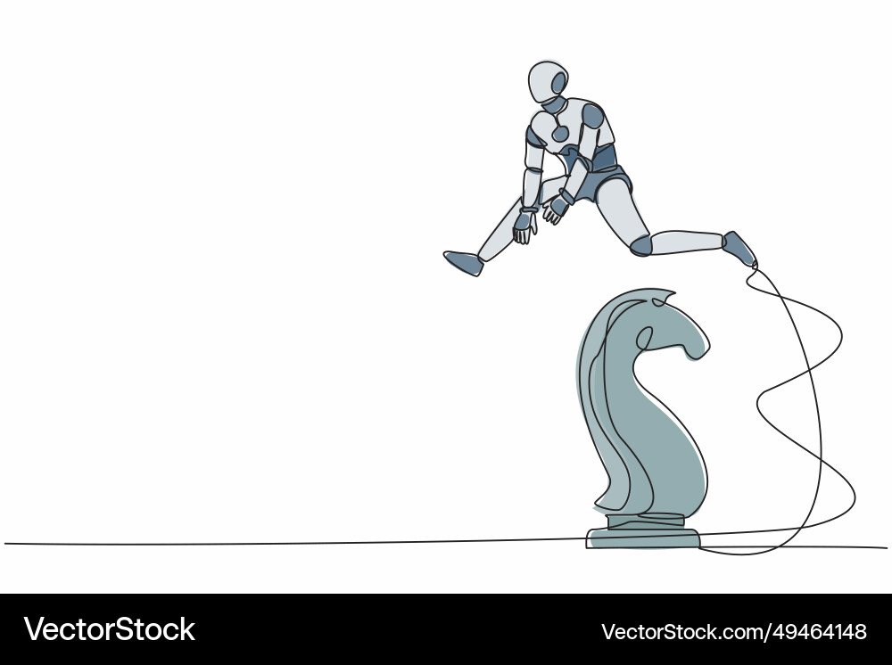 Continuous one line drawing robot jumping over Continuous one line drawing robot jumping over vector image