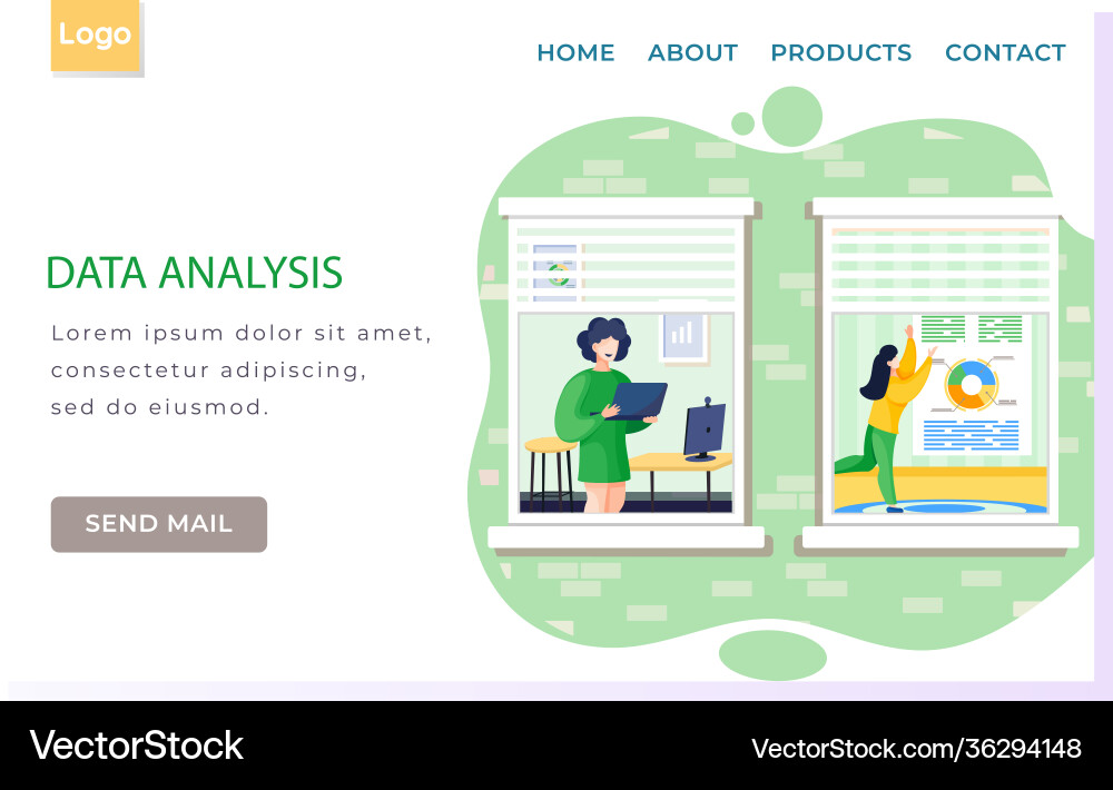 Data analysis analytics landing page template Data analysis analytics landing page template vector image