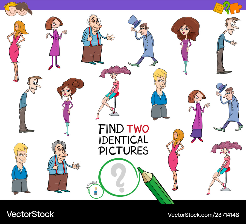 Find two identical characters game Find two identical characters game Vector Image