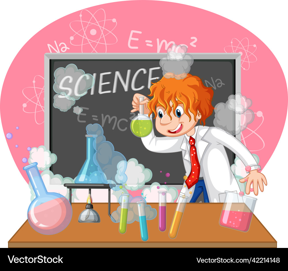 Funny scientist experiment in laboratory vector image