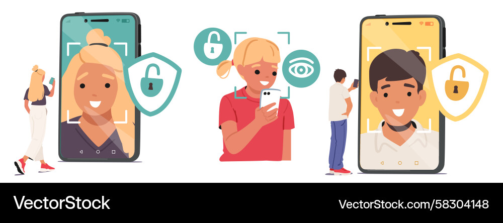 Kids Using Face Scan for Security Vector Image
