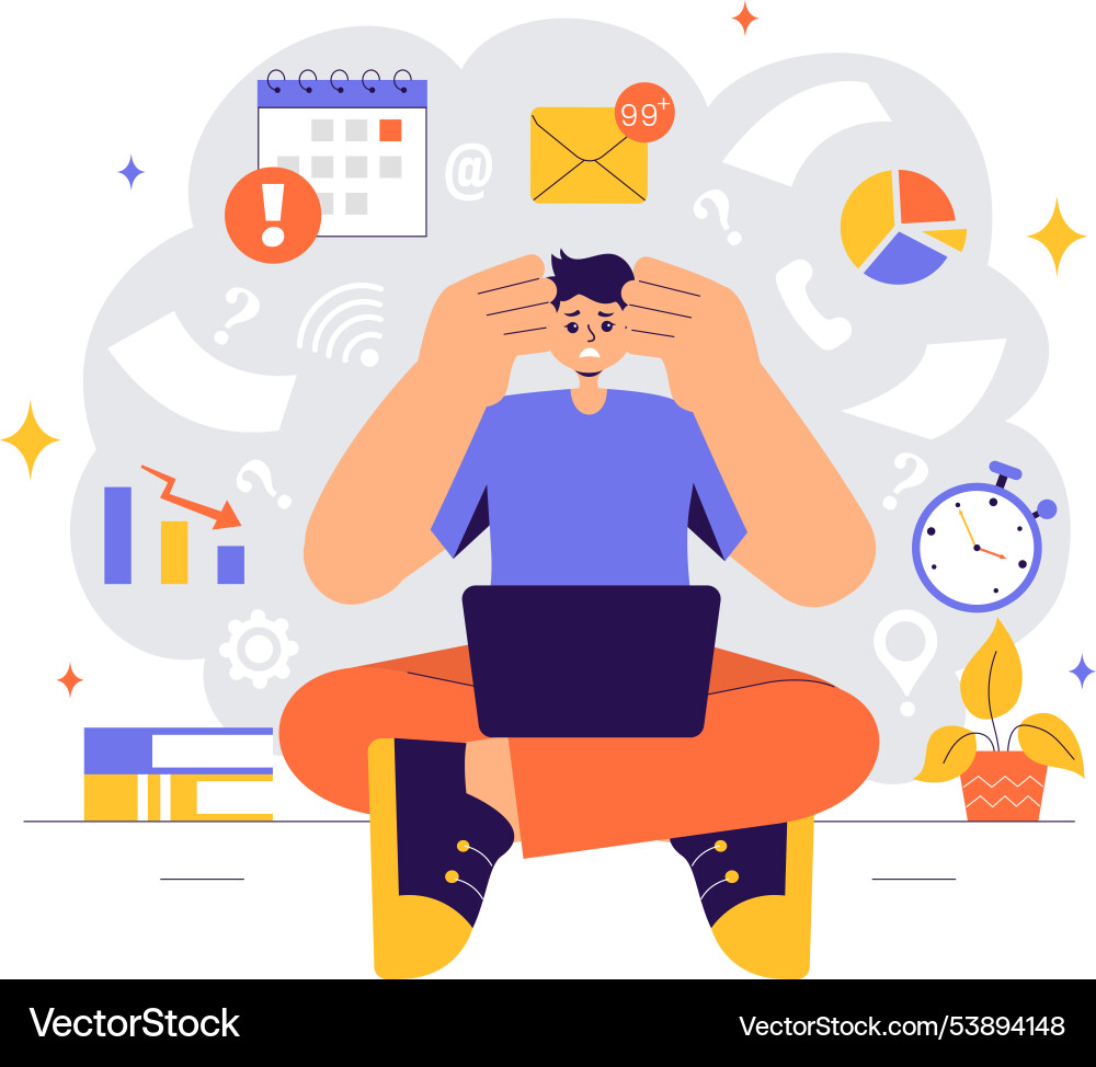 Overloading of a busy employee multitasking Overloading of a busy employee multitasking vector image
