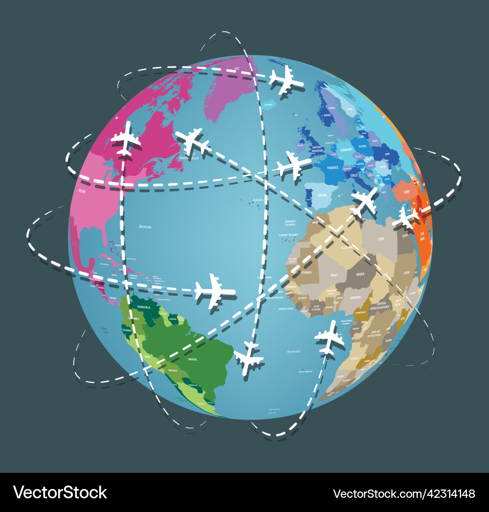Polygonal earth planet with flying airplanes Polygonal earth planet with flying airplanes vector image