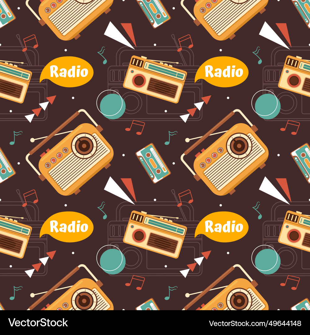 Radio seamless pattern design with player Radio seamless pattern design with player vector image