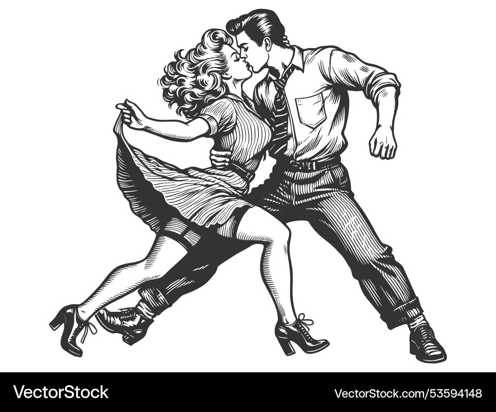 Retro couple swing dancing Royalty Free Vector Image