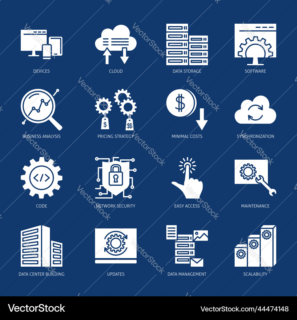 SaaS Icon Set - Cloud Computing vector image