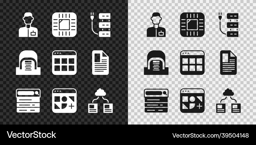 Set analyst engineer processor with cpu server Set analyst engineer processor with cpu server Vector Image