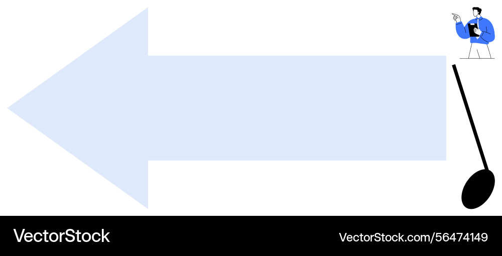 Man giving presentation with large leftward arrow Man giving presentation with large leftward arrow vector image