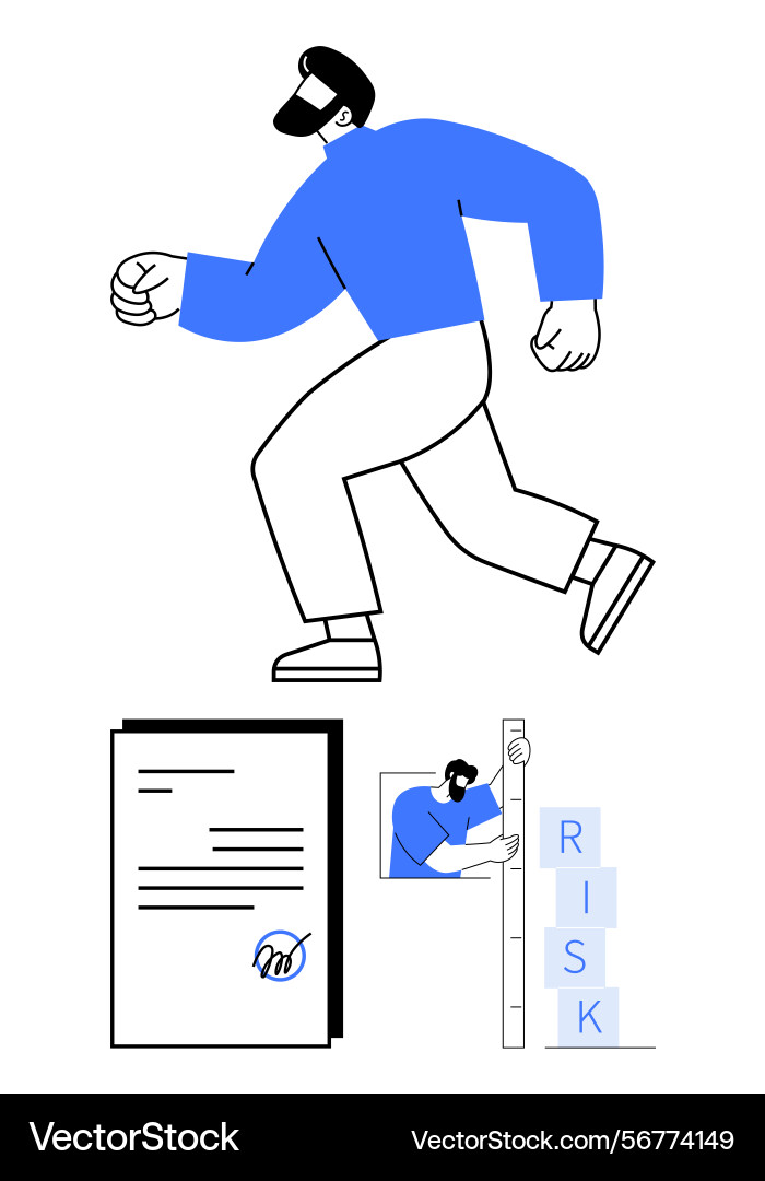 Man running with documents risk assessment blocks Man running with documents risk assessment blocks vector image