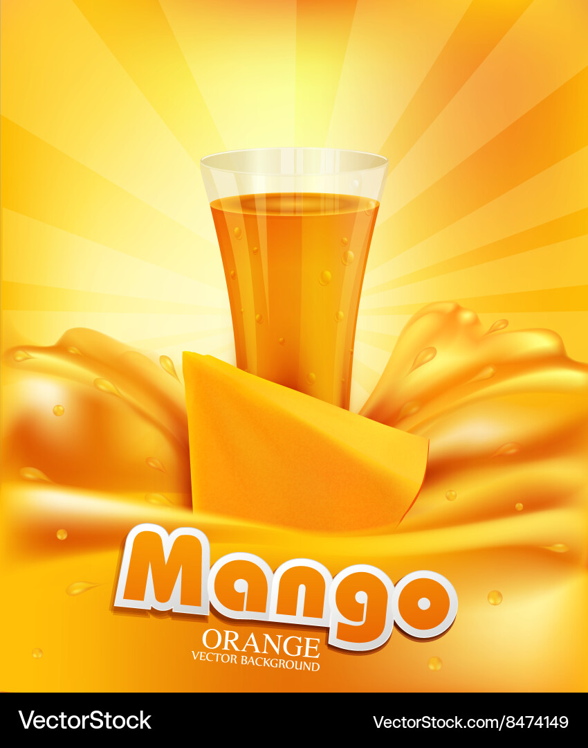 Mango Juice Background with Slices vector image