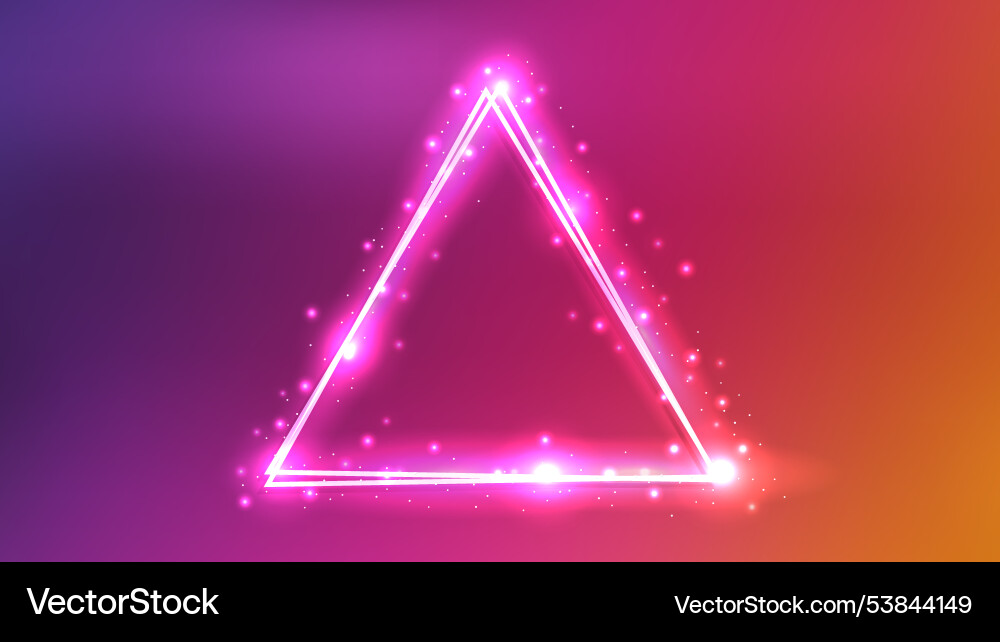 Neon double triangular frame with shining effects Neon double triangular frame with shining effects vector image