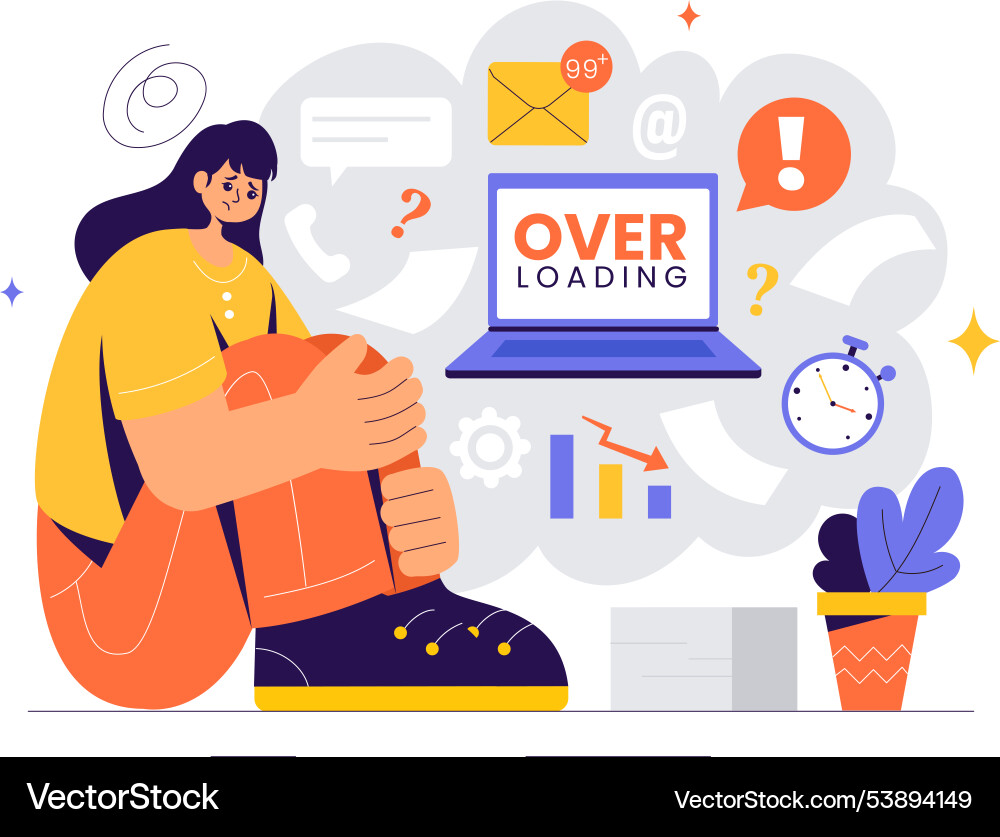 Overloading of a busy employee multitasking Overloading of a busy employee multitasking vector image