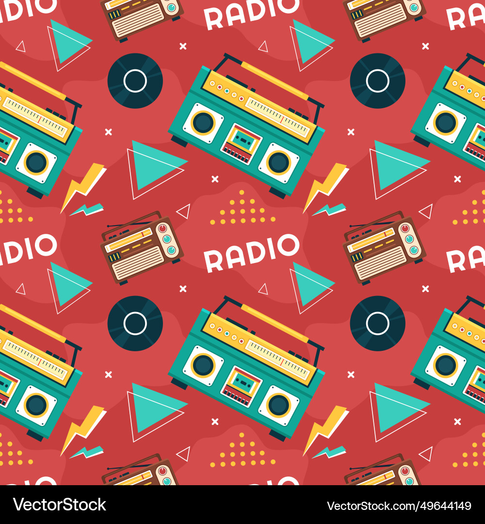 Radio seamless pattern design with player Radio seamless pattern design with player vector image