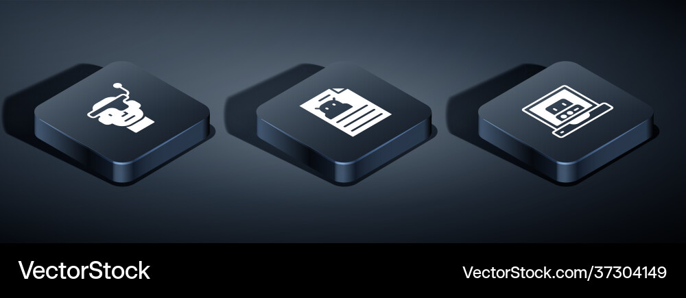 Set isometric smart glasses creating robot Vector Image
