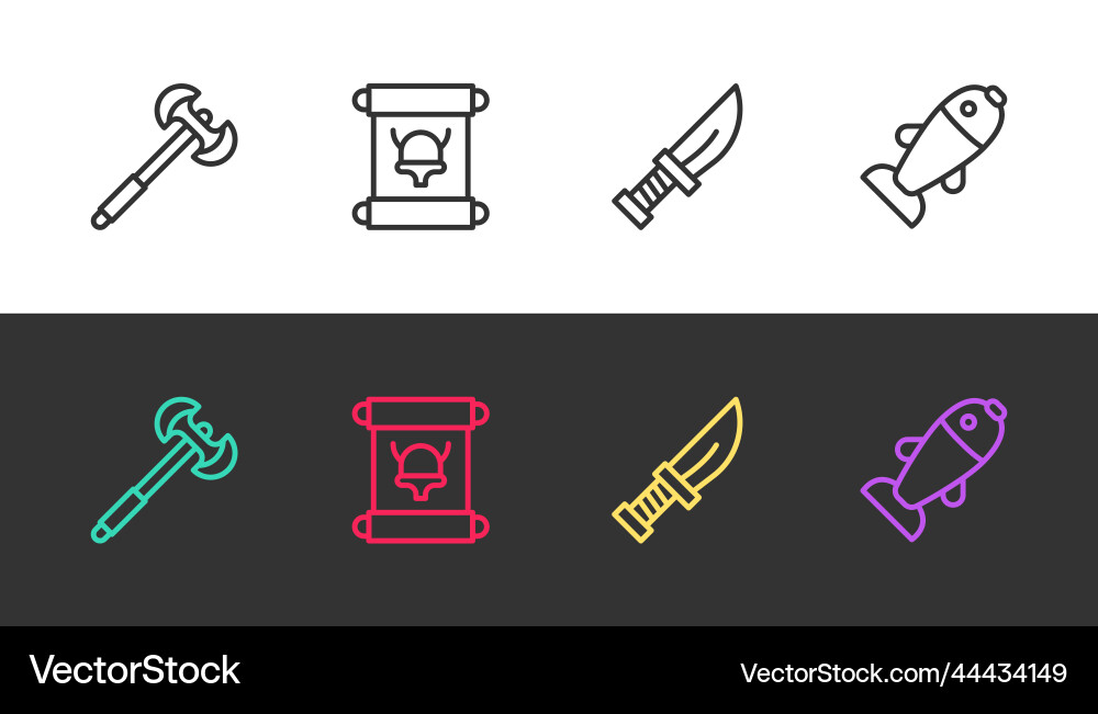 Set line medieval poleaxe decree parchment scroll Vector Image