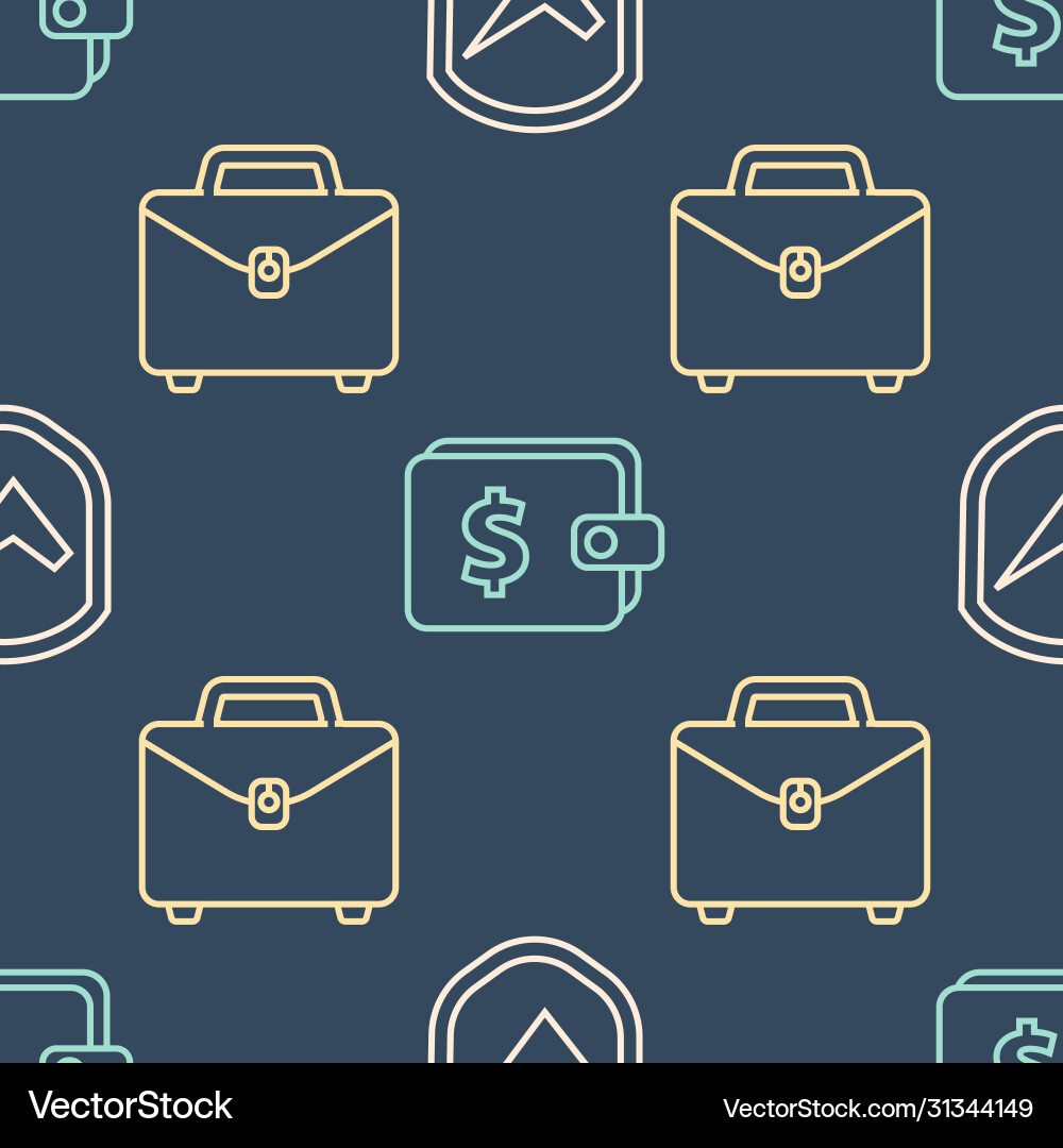 Set line shield with check mark briefcase Set line shield with check mark briefcase vector image