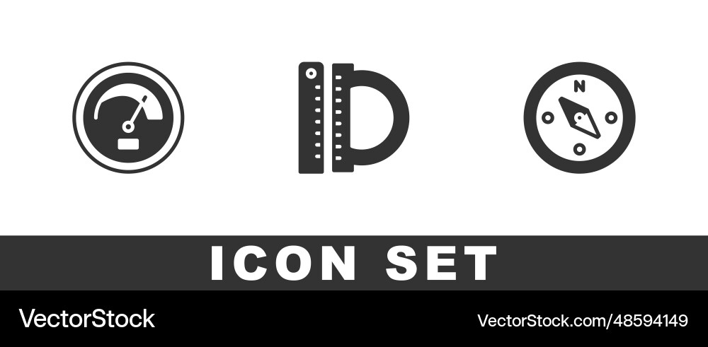 Set speedometer protractor and ruler compass Set speedometer protractor and ruler compass vector image