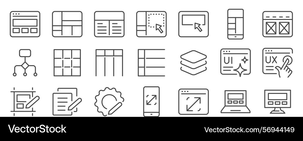 Template icon set it included mockup wireframe Template icon set it included mockup wireframe vector image