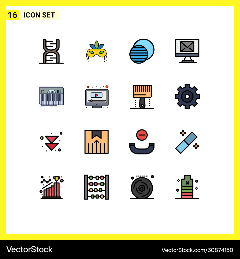 16 universal flat color filled lines set for web vector image