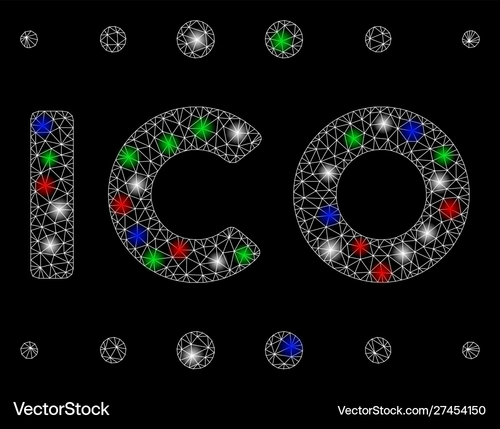 Bright mesh carcass ico caption with flare spots Bright mesh carcass ico caption with flare spots vector image