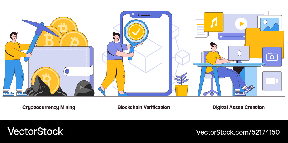 Cryptocurrency mining blockchain verification Cryptocurrency mining blockchain verification vector image