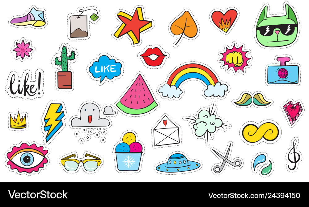 Cute Patch Set - Modern & Bunt Vektorbild