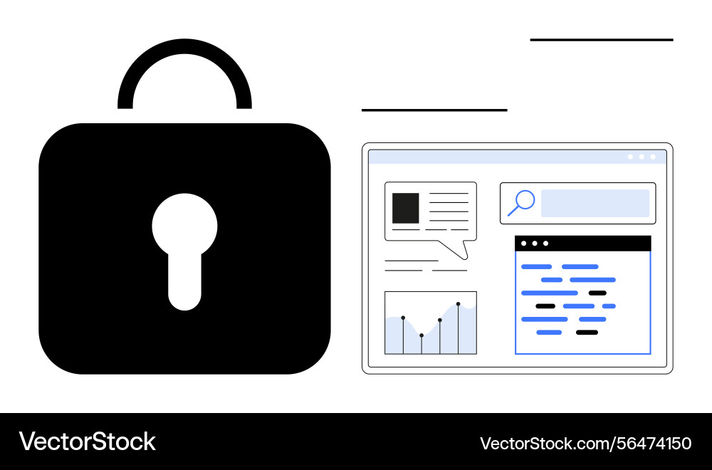 Cybersecurity lock concept with data analysis Cybersecurity lock concept with data analysis vector image