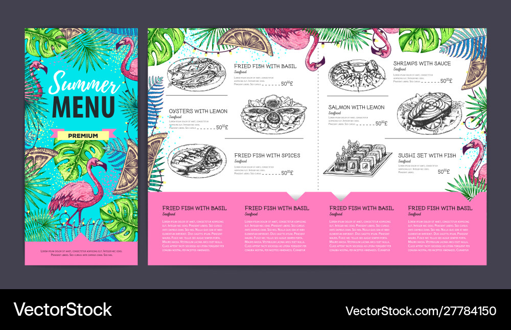 Hand drawing summer menu design with flamingo Hand drawing summer menu design with flamingo vector image