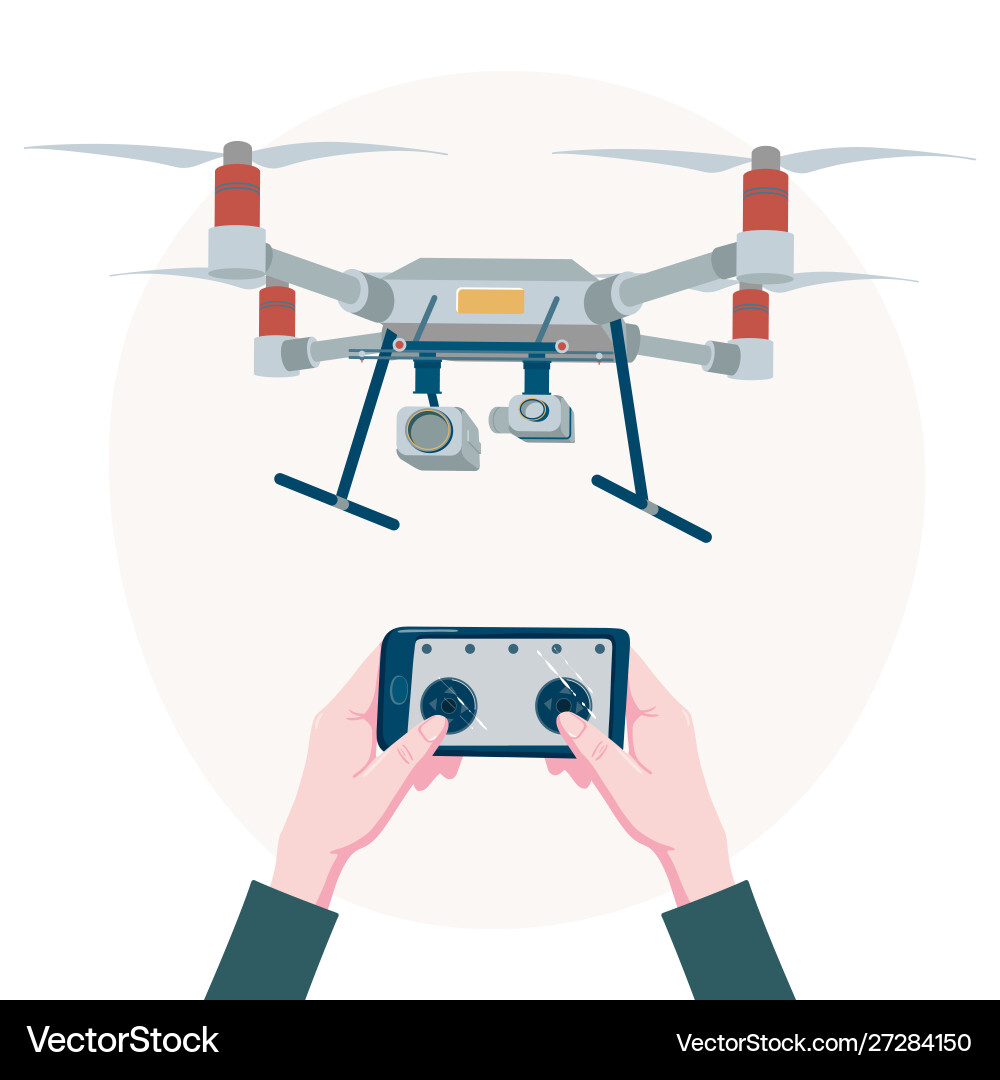 Hands remotely controlling a drone phone app Hands remotely controlling a drone phone app vector image