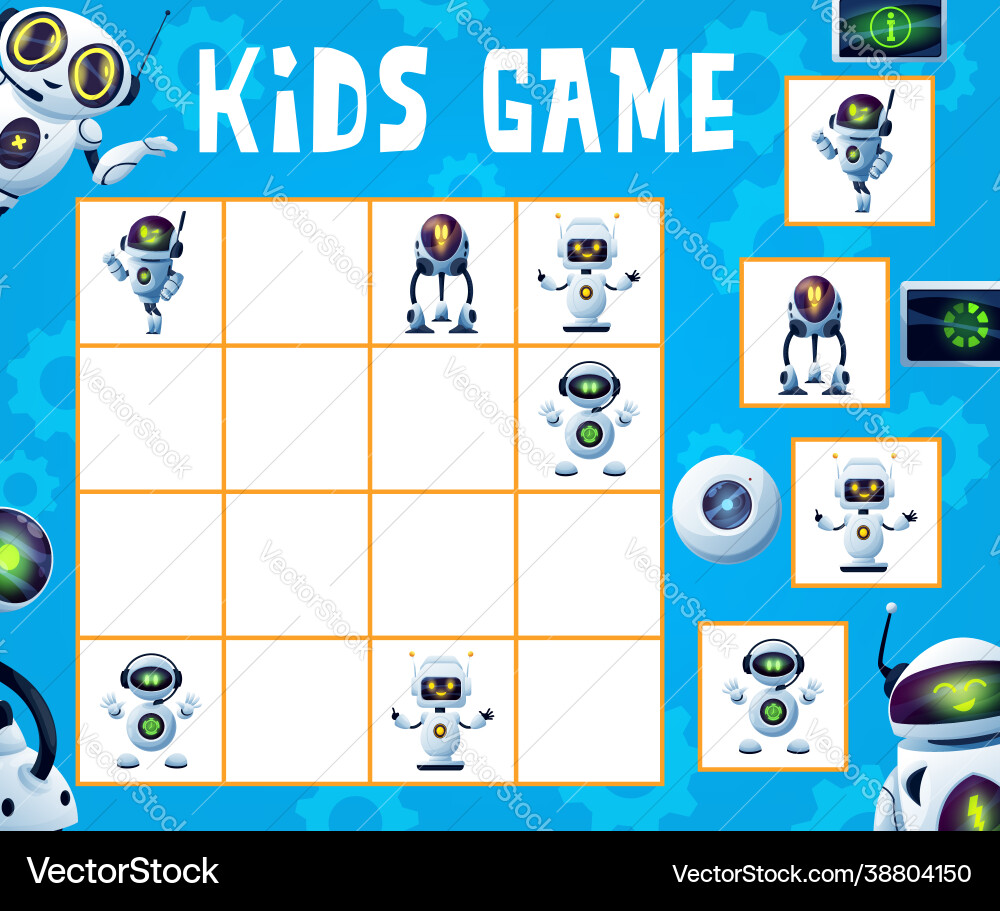 Kids sudoku game logical riddle with robots Kids sudoku game logical riddle with robots vector image