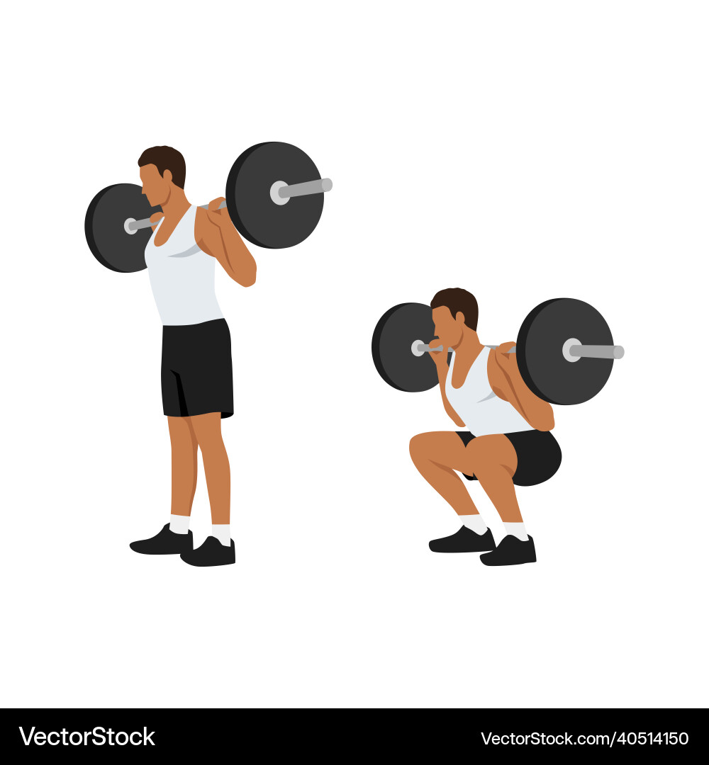 Man doing squat with barbell exercise Man doing squat with barbell exercise vector image