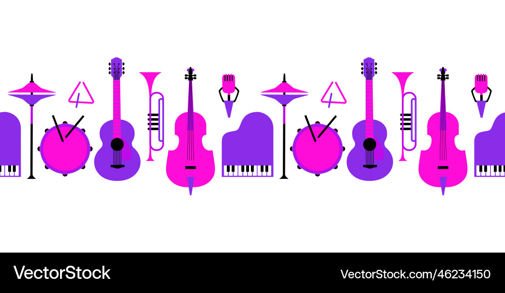 Musical instruments set seamless border pattern Musical instruments set seamless border pattern vector image