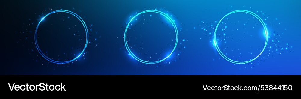 Neon double round frame with shining effects Vector Image