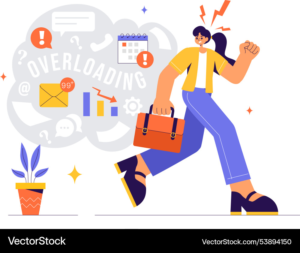 Overloading of a busy employee multitasking Overloading of a busy employee multitasking vector image