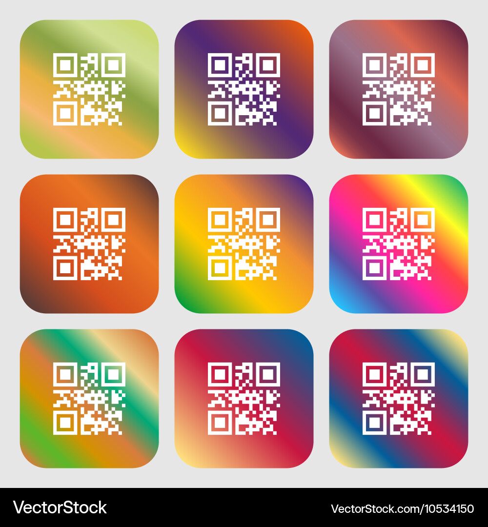 Qr code icon nine buttons with bright gradients vector image