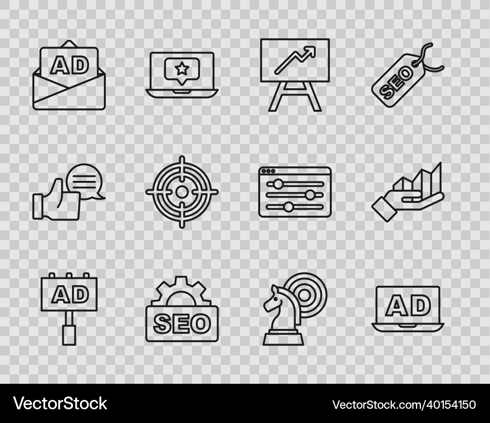 Set line advertising board with graph chart seo Set line advertising board with graph chart seo vector image