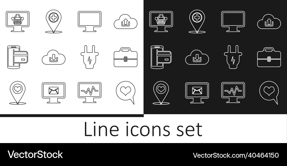 Set line heart in speech bubble toolbox computer vector image