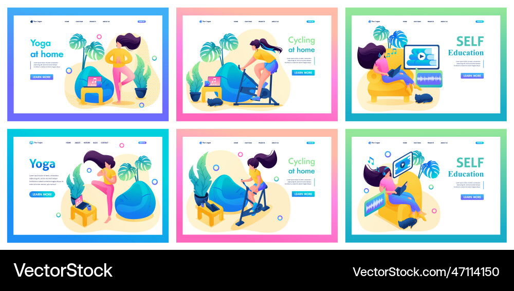 Set of landing pages about self-isolation Vector Image