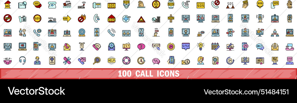 100 call icons set color line style vector image