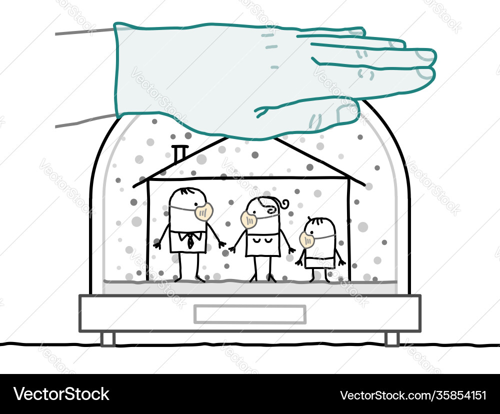 Cartoon family with protection masks contained Cartoon family with protection masks contained vector image